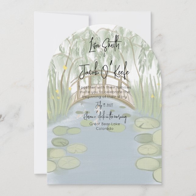 Invitation Mariage aux nénuphars illustrés peints à la main (Devant)