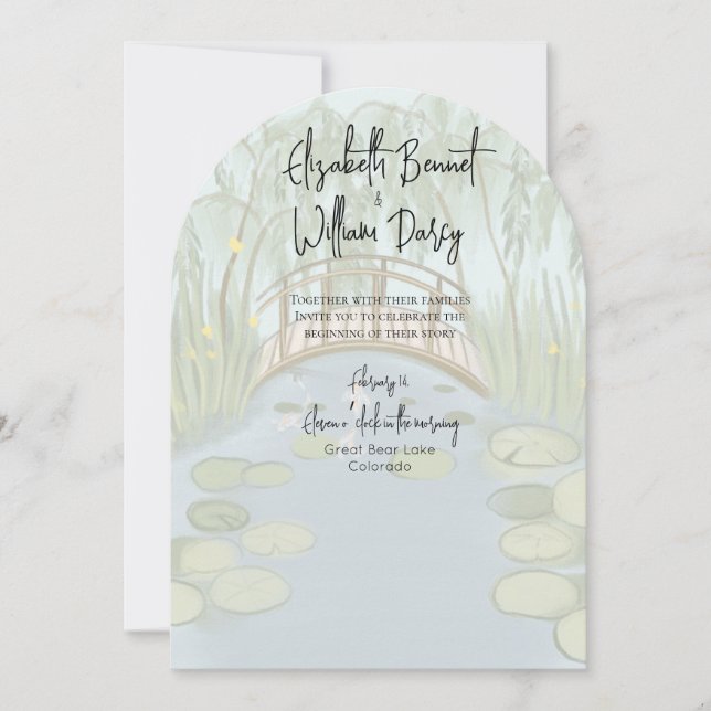 Invitation Mariage aux nénuphars illustrés peints à la main (Devant)