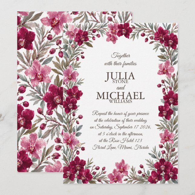 Invitation Mariage aux Orchidées (Devant / Derrière)