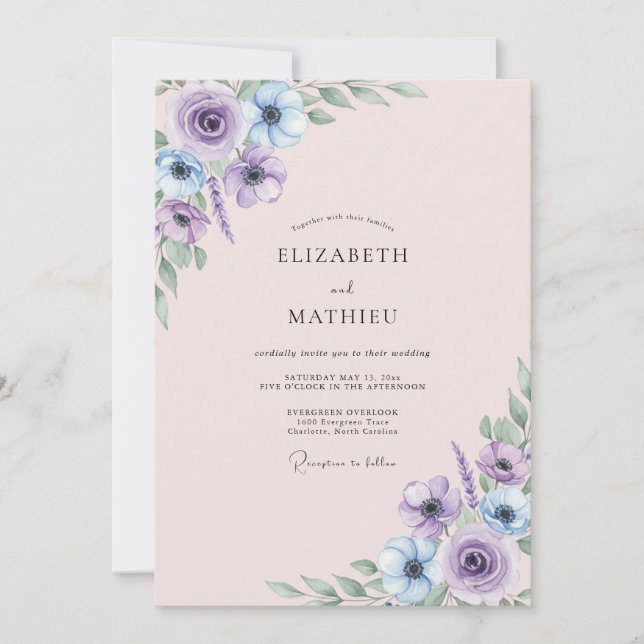 Invitation Mariage aux Orchidées Feuillues Champagne (Devant)