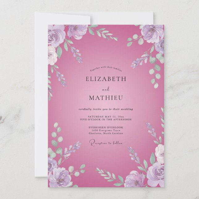 Invitation Mariage aux Orchidées Fuchsia (Devant)