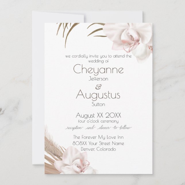 Invitation Mariage aux Orchidées Romantiques et à l'Herbe de  (Devant)