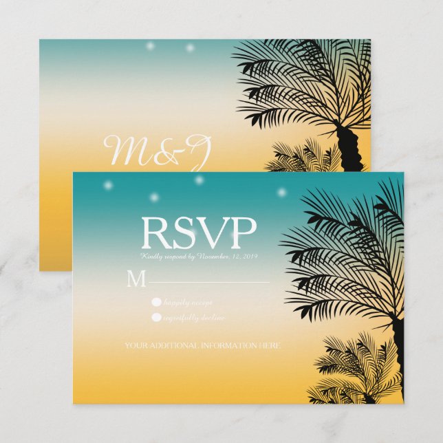 Invitation Mariage aux palmiers tropicaux de Sunset Beach (Devant / Derrière)