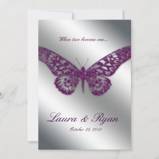 Invitation Mariage aux papillons Inviter Sparkle Purple Argen