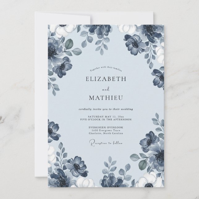 Invitation Mariage aux Pétales d'Acier et d'Ardoise (Devant)