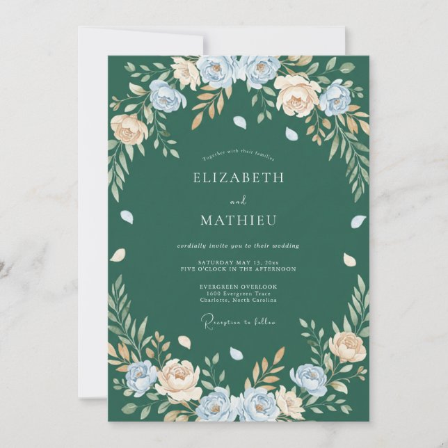Invitation Mariage aux Pétales de Bleuet de Forêt (Devant)