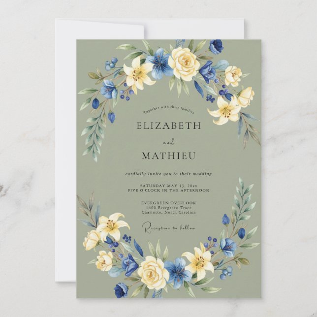 Invitation Mariage aux Pétales de Bleuet Mousseux (Devant)