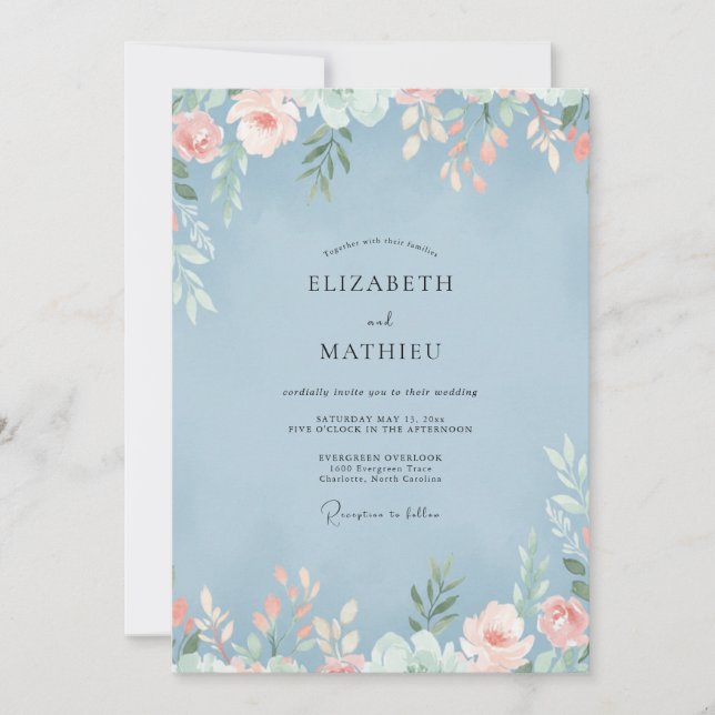 Invitation Mariage aux Pétales de Bleuet Rose (Devant)