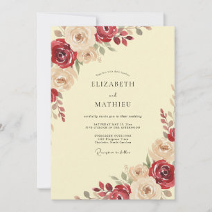 Invitation Mariage aux Pétales de Champagne Cramoisi