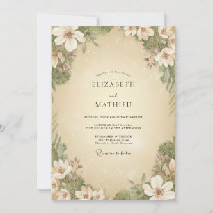 Invitation Mariage aux Pétales de Champagne Crème