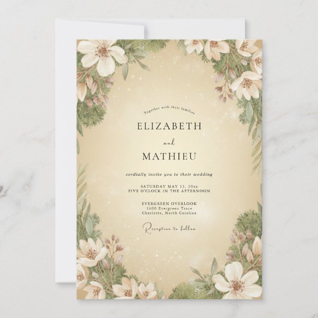 Invitation Mariage aux Pétales de Champagne Crème (Devant)