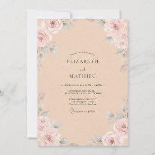 Invitation Mariage aux Pétales de Champagne Rose