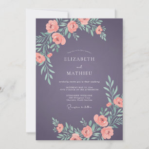 Invitation Mariage aux Pétales de Corail Ardoise Atténué
