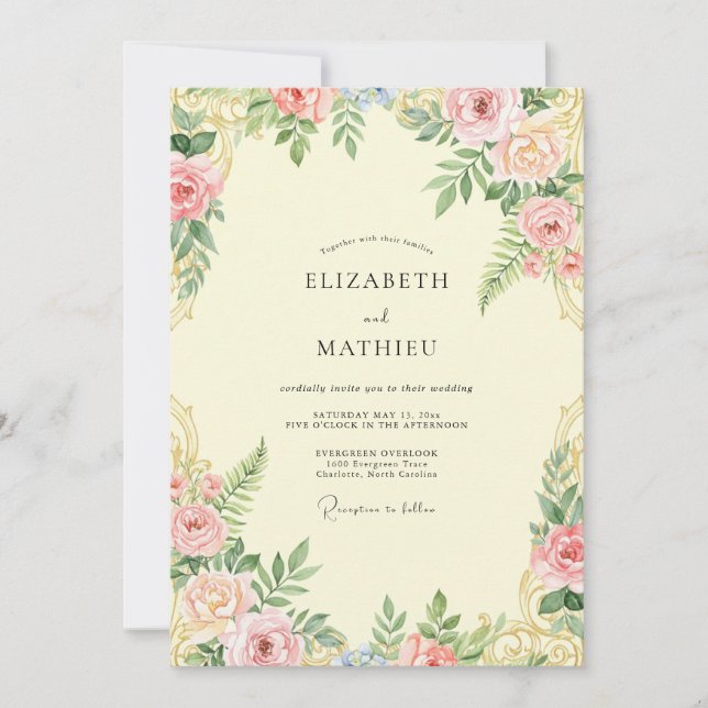 Invitation Mariage aux Pétales de Corail Crème (Devant)