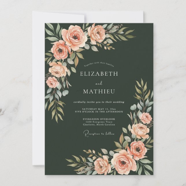 Invitation Mariage aux Pétales de Corail de la Forêt (Devant)
