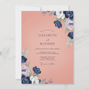 Invitation Mariage aux Pétales de Corail Indigo