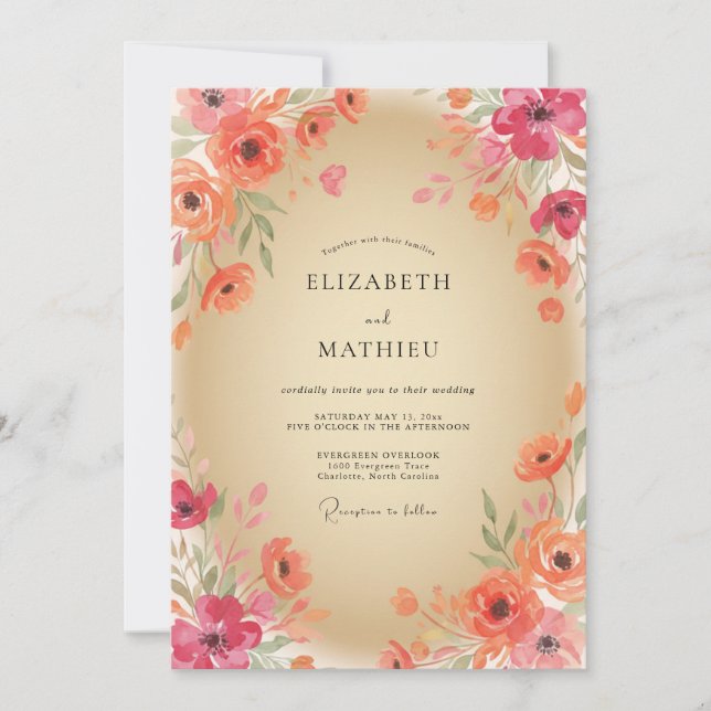 Invitation Mariage aux Pétales de Corail Magenta (Devant)