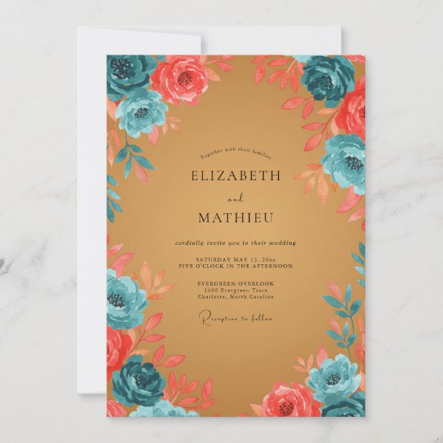 Invitation Mariage aux Pétales de Corail Ocres (Devant)