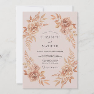 Invitation Mariage aux Pétales de Cuivre Champagne Doré