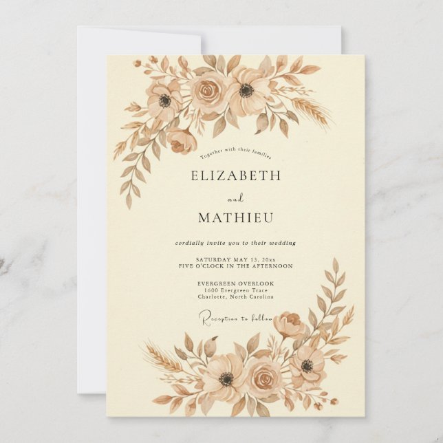 Invitation Mariage aux Pétales de Doré Mat (Devant)