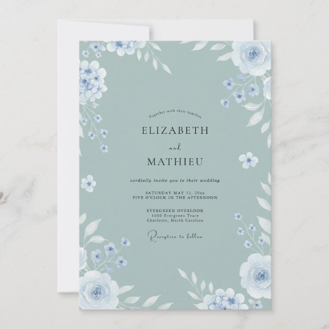Invitation Mariage aux Pétales de Gris Ardoise Clair (Devant)