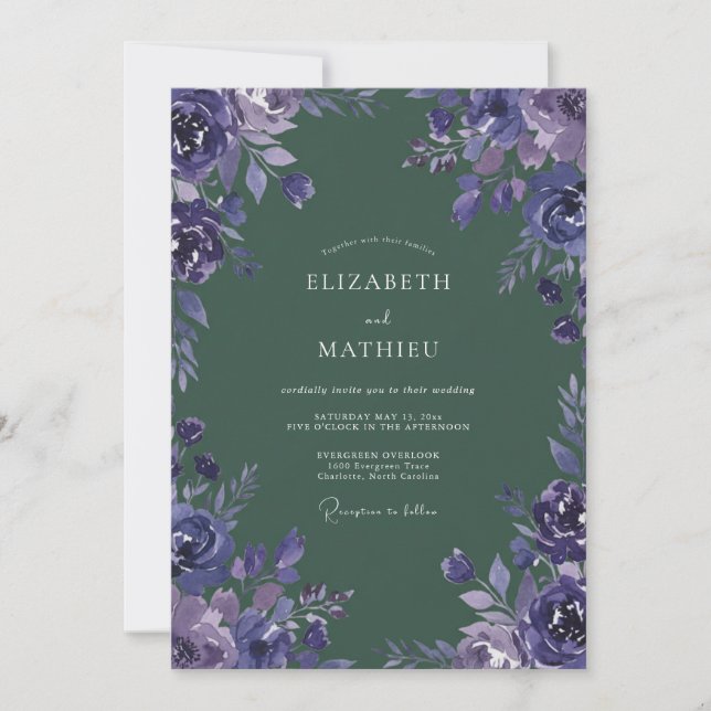 Invitation Mariage aux Pétales de la Forêt d'Améthyste (Devant)