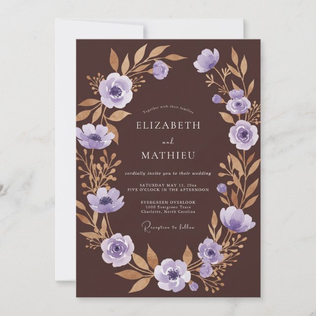 Invitation Mariage aux Pétales de Lavande Acajou (Devant)