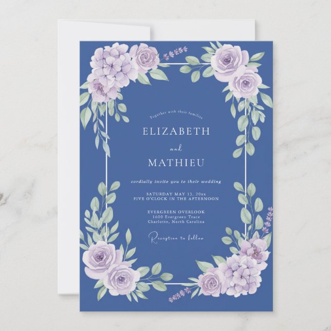 Invitation Mariage aux Pétales de Lavande Bleuet (Devant)
