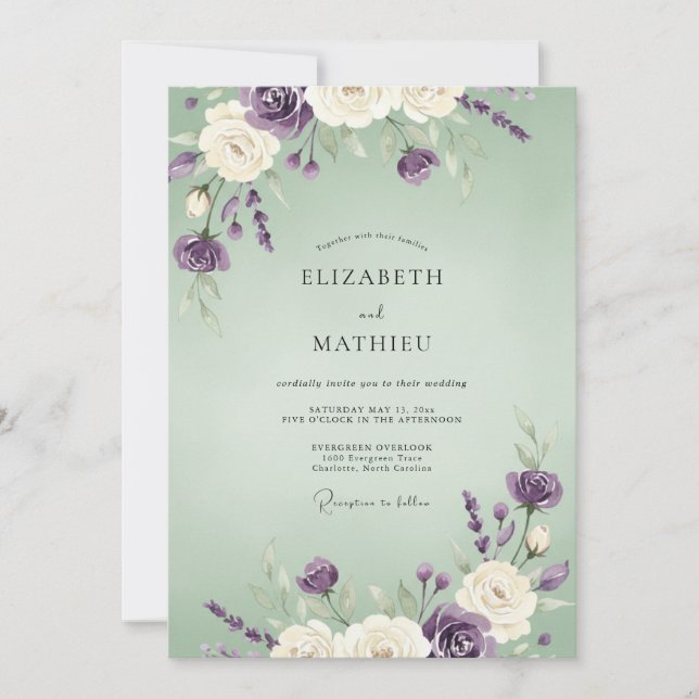Invitation Mariage aux Pétales de Lavande et Mousse de Mer (Devant)