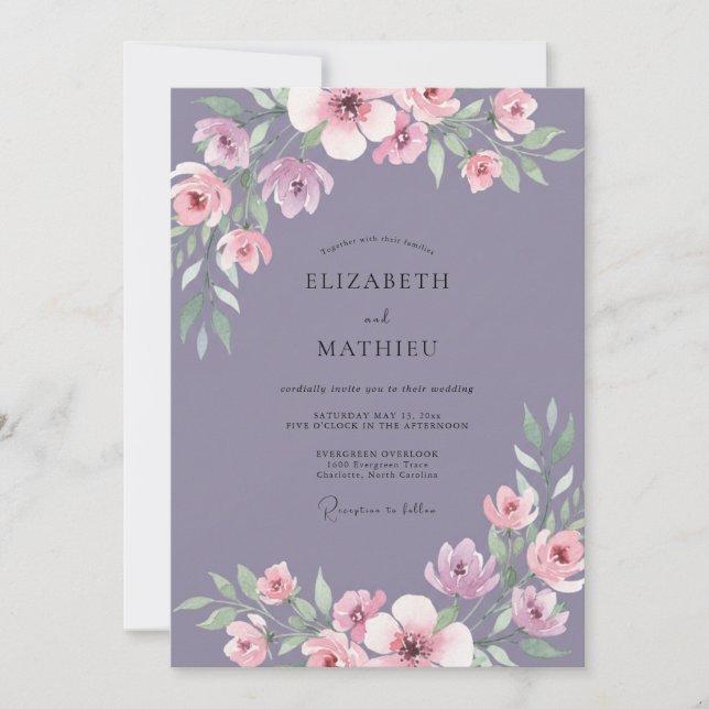 Invitation Mariage aux Pétales de Lavande Poussiéreuse (Devant)