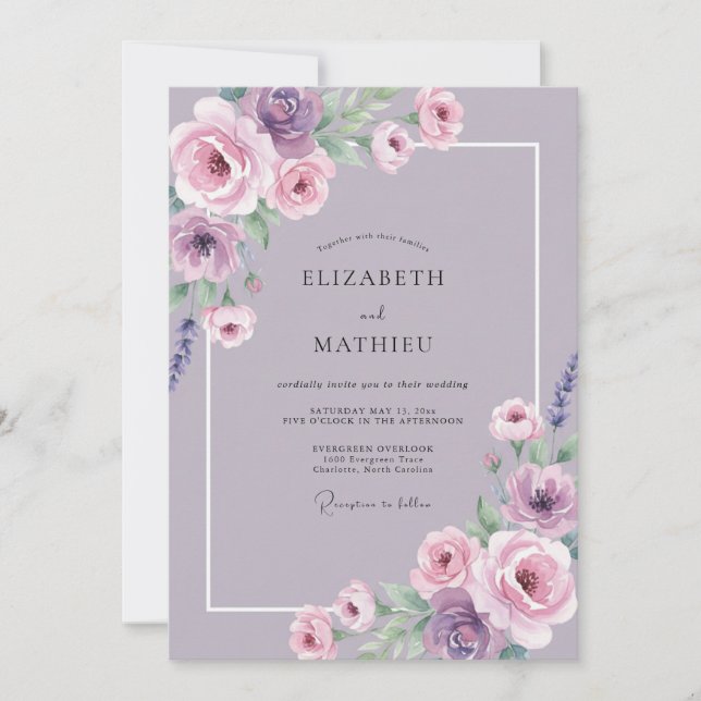 Invitation Mariage aux Pétales de Lilas Améthyste (Devant)