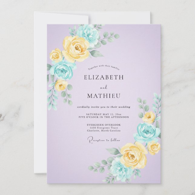 Invitation Mariage aux Pétales de Lilas Aqua (Devant)