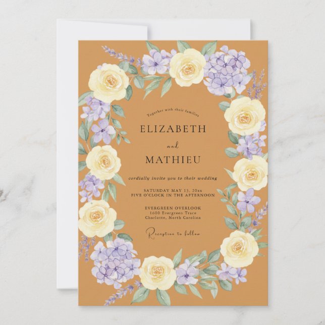 Invitation Mariage aux Pétales de Lilas Doré Chaud (Devant)