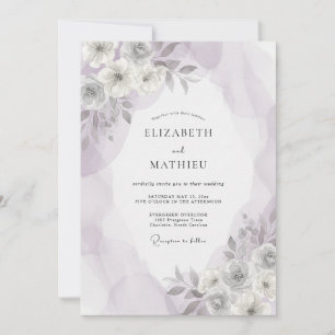 Invitation Mariage aux Pétales de Lilas Douces Argentées