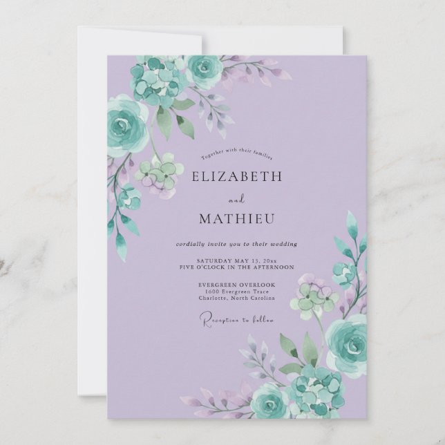 Invitation Mariage aux Pétales de Lilas et Menthe (Devant)