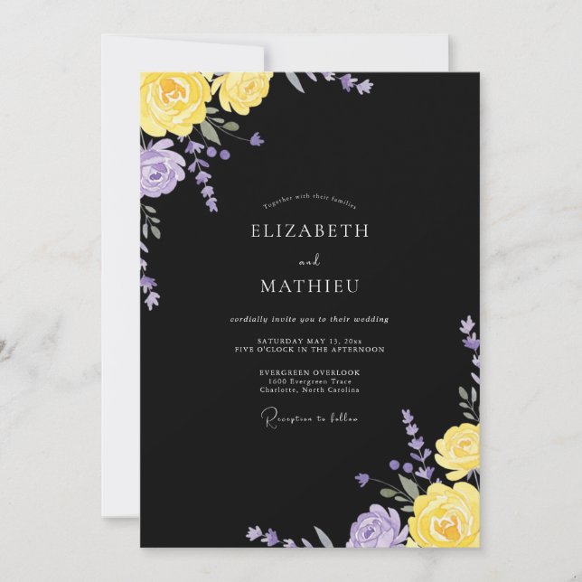 Invitation Mariage aux Pétales de Lilas Noir (Devant)