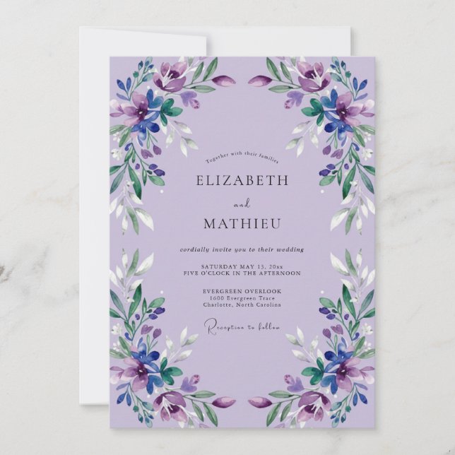 Invitation Mariage aux Pétales de Lilas Violet (Devant)