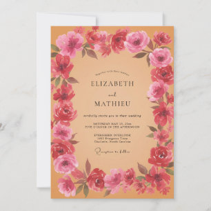 Invitation Mariage aux Pétales de Magenta et de Pêche