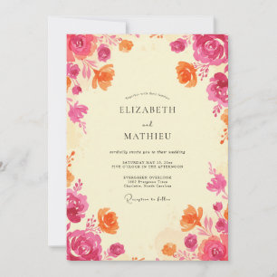 Invitation Mariage aux Pétales de Magenta Orange Romantique