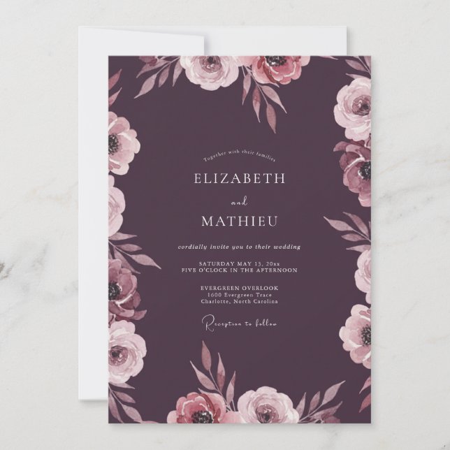 Invitation Mariage aux Pétales de Mauve Profond (Devant)