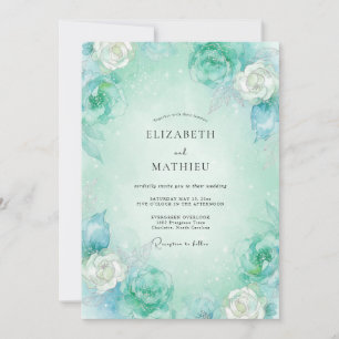 Invitation Mariage aux Pétales de Menthe Aqua