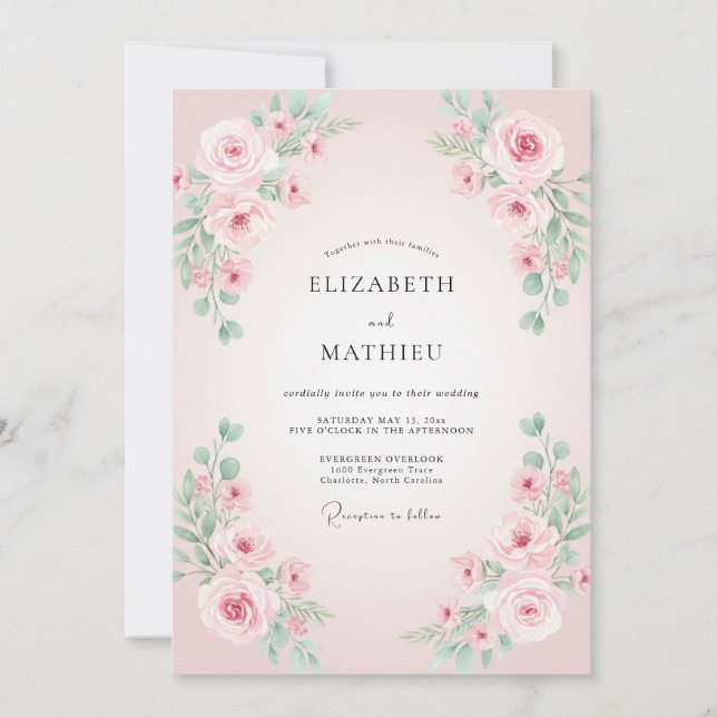 Invitation Mariage aux Pétales de Pastel Atténué (Devant)