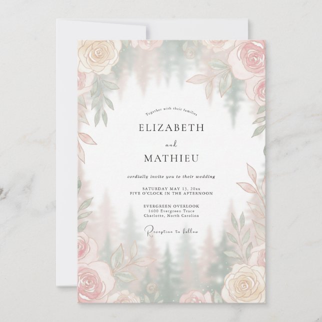 Invitation Mariage aux Pétales de Pêche Champagne (Devant)