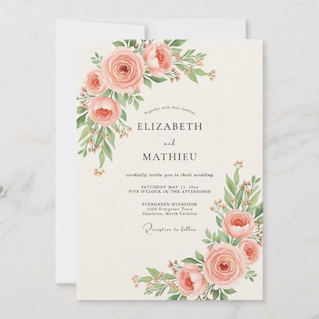 Invitation Mariage aux Pétales de Pêche Divine (Devant)