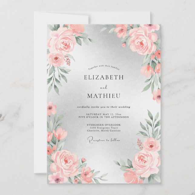 Invitation Mariage aux Pétales de pêche Douce (Devant)