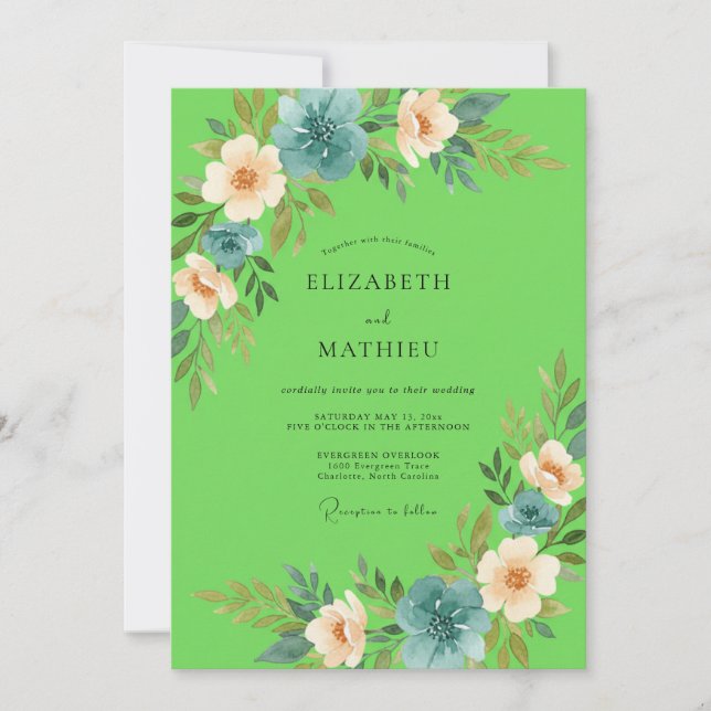 Invitation Mariage aux Pétales de Pêche Lime (Devant)