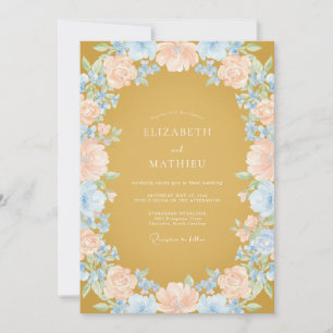 Invitation Mariage aux Pétales de Pêche Moutarde