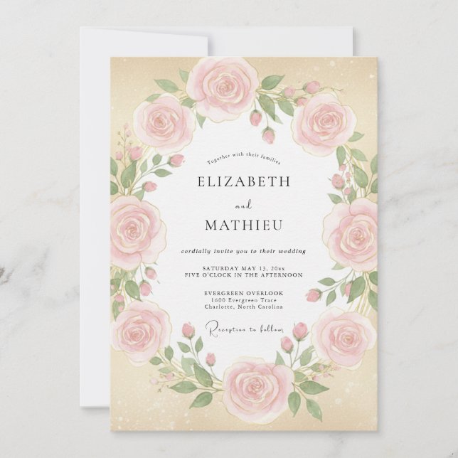 Invitation Mariage aux Pétales de Pêche Rosée (Devant)