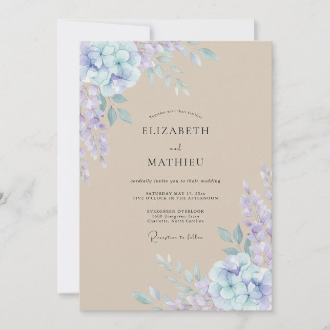 Invitation Mariage aux Pétales de Pervenche Beige (Devant)