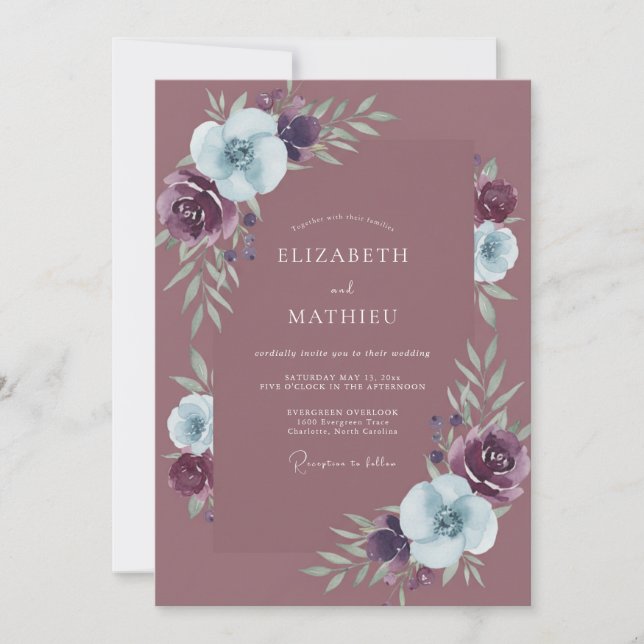 Invitation Mariage aux Pétales de Pervenche Plum Clair du Lit (Devant)
